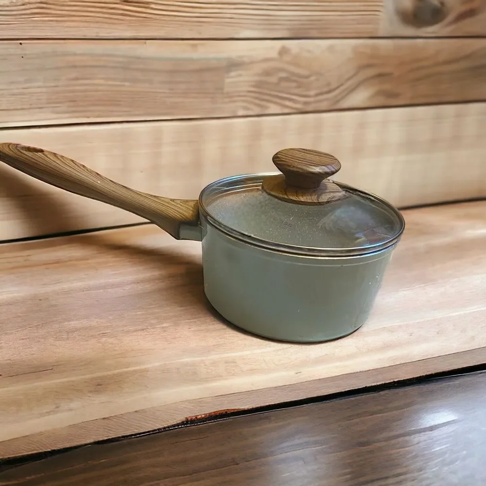 Master Class Premium Cookware Saucepan Wood Handle With Glass Lid BlueGreen
